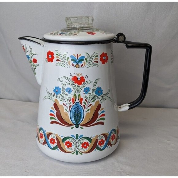BERGGREN Dining Vintage Enamel Coffee Pot Percolator Complete